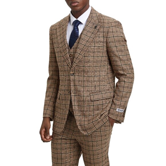 Brown/Tan 3 Piece Plaid Stacy Adams Men's Suit